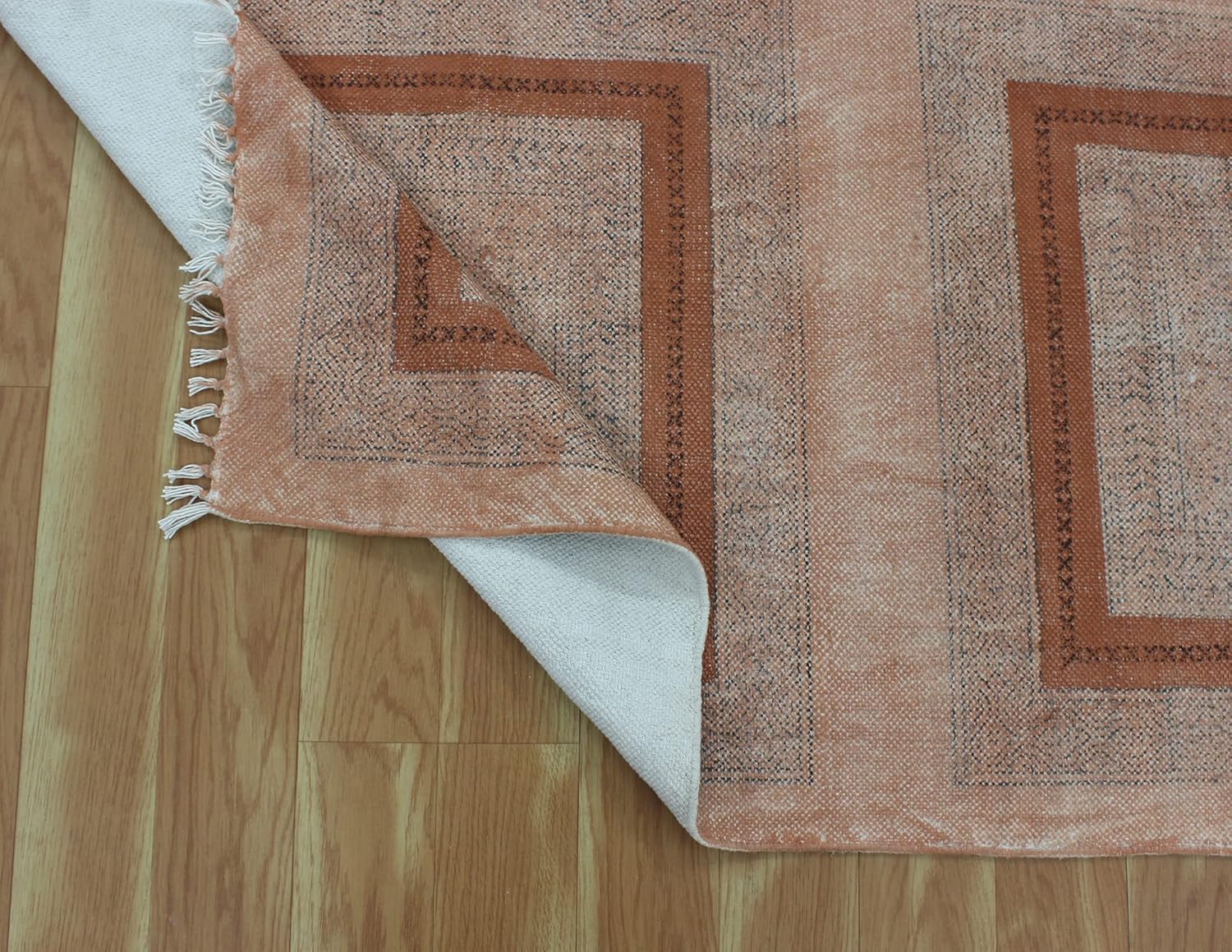 Indian Handmade Rug Bordered Brown & Beige Cotton Dhurrie Decor Styles-Hallway Runner & Using Runner Rugs On Staircases & Kitchen Runner 10x10 Feet Square