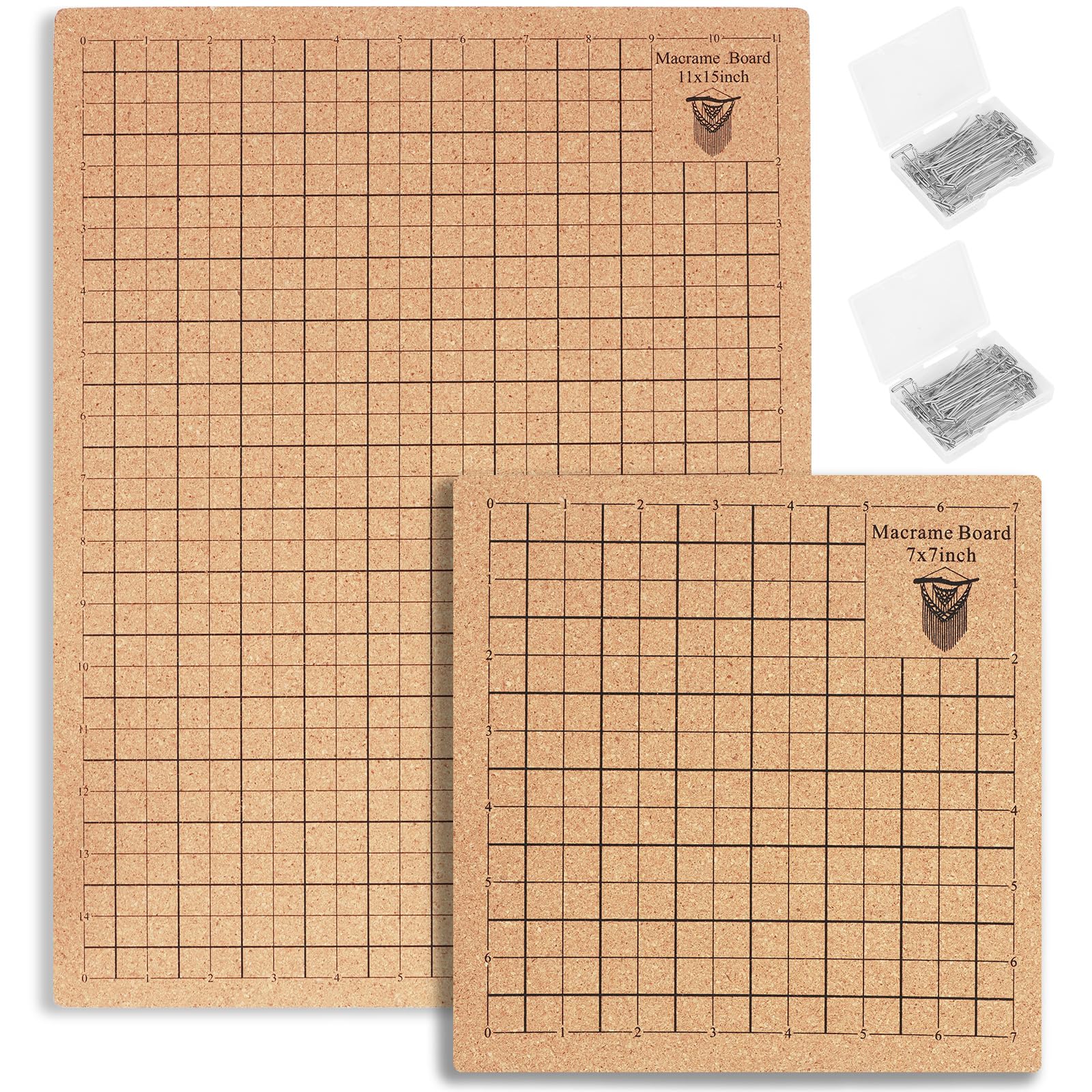 US 2Pcs Macrame Board with Grids 8x8inch 12x16inch Double Side Macrame Project Board with 100 T Pins Portable Braiding Board Reusable Macrame Board for Braiding Bracelet Project Knotting(suit)