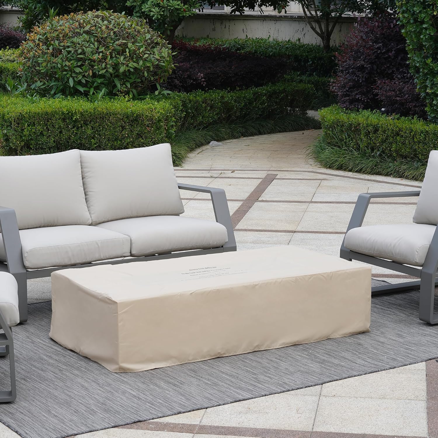 56 Inch Propane Fire Pit Table, Rectangle Outdoor Fire Table w Blue Fire Glass(50,000 BTU), Patio Firepit Table Gas Fire Table w Rain Cover for Outside, Backyard