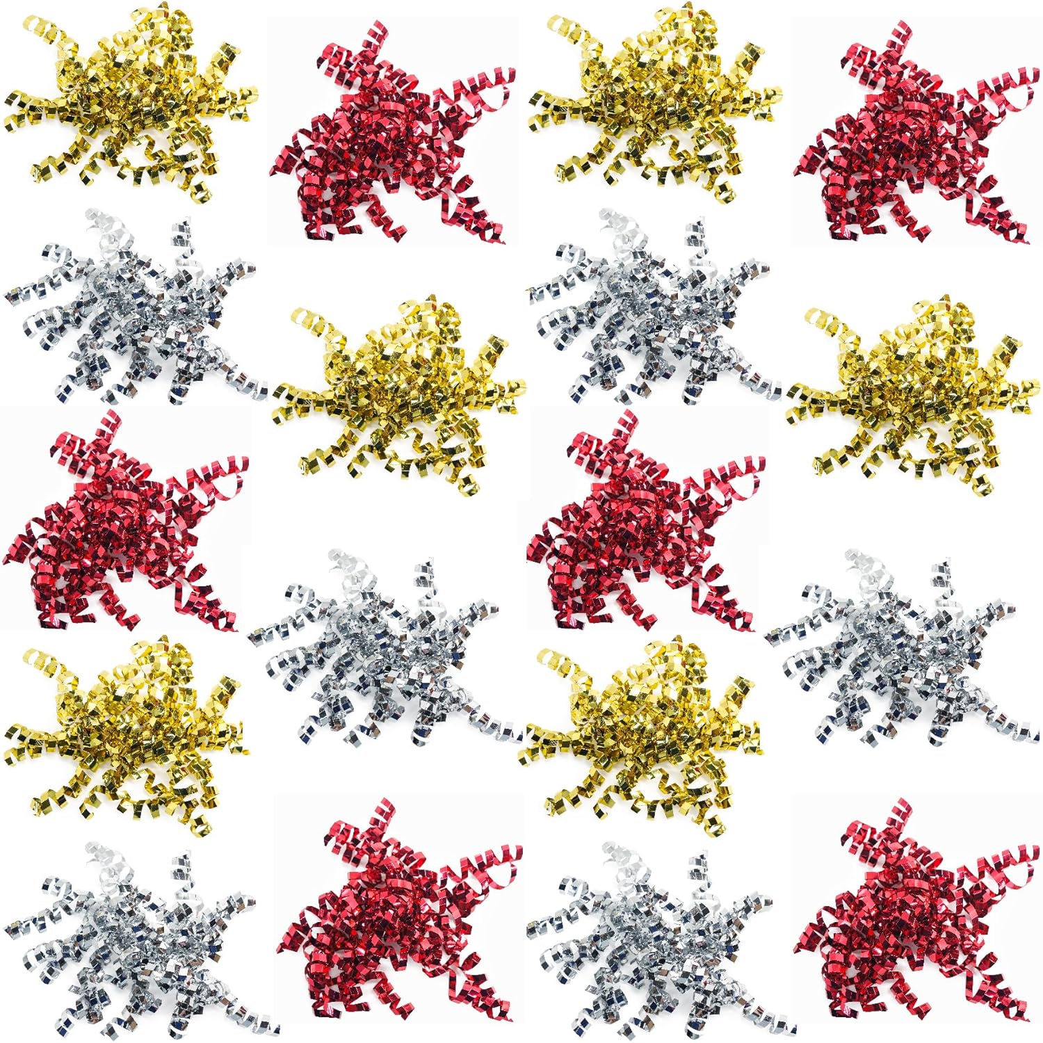 CT CRAFT LLC Metallic Curly Bow Self-Adhesive - Ribbon Width 6mm x 12 Strands x 18 PCS- Gold/Silver/Red for Gift Wrapping Holiday Christmas Birthday Party