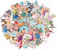 MARFOREVER 120pcs Ocean Sea Charms for Jewelry Making - Gold Enamel Starfish Seashell Pendants for DIY Necklace Earring Bracelet Crafts & Gifts
