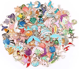 ZLYSYCM 120 Pcs Summer Ocean Themed Sea Charms for Jewelry Making, Assorted Gold Enamel Starfish Seashell Marine Pendants for Necklace Earring Bracelet Crafting Gifts for Women Mom