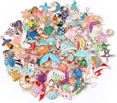 MARFOREVER 120 Pcs Ocean Themed Sea Charms for Jewelry Making Beach Charms | Assorted Gold Enamel Starfish Seashell Marine Pendants, Necklace Earring Bracelet Crafting, Holiday Gifts for Women Mom Girls