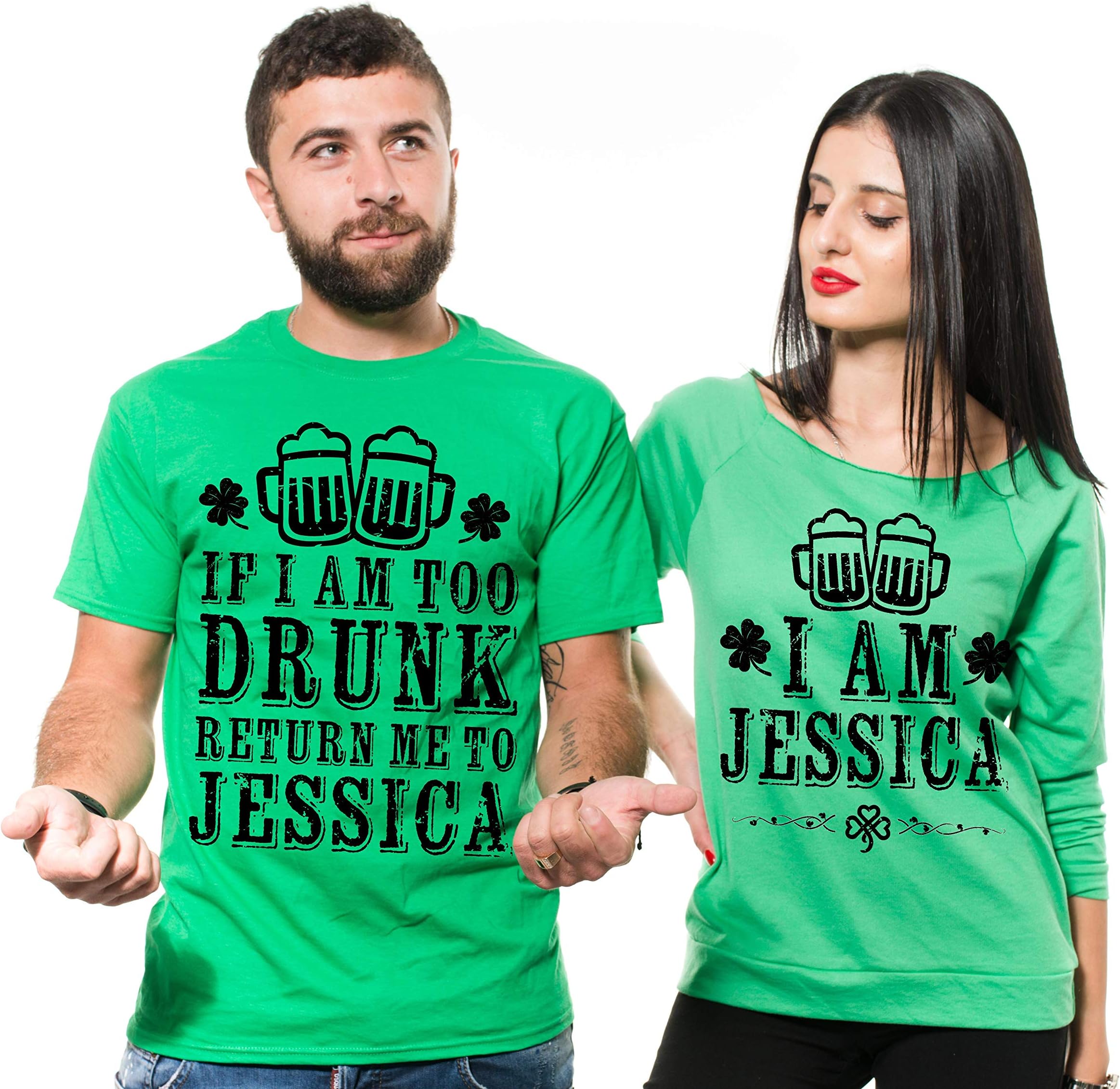 Personalized ST Patrick's Day Shirts Couple Matching Custom Name Shirts French Terry 3/4 Sleeve Top Green Party Shirts