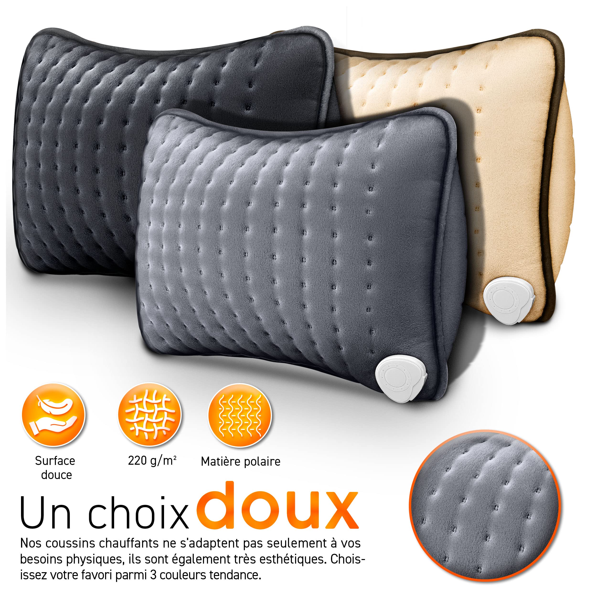 sinnlein Coussin Chauffante avec Rembourrage 100W | Coussin Thermique Electrique | Contre le Mal de Dos, Epaule et Nuque |3 Niveaux de Température et Arrêt Automatique (Beige)