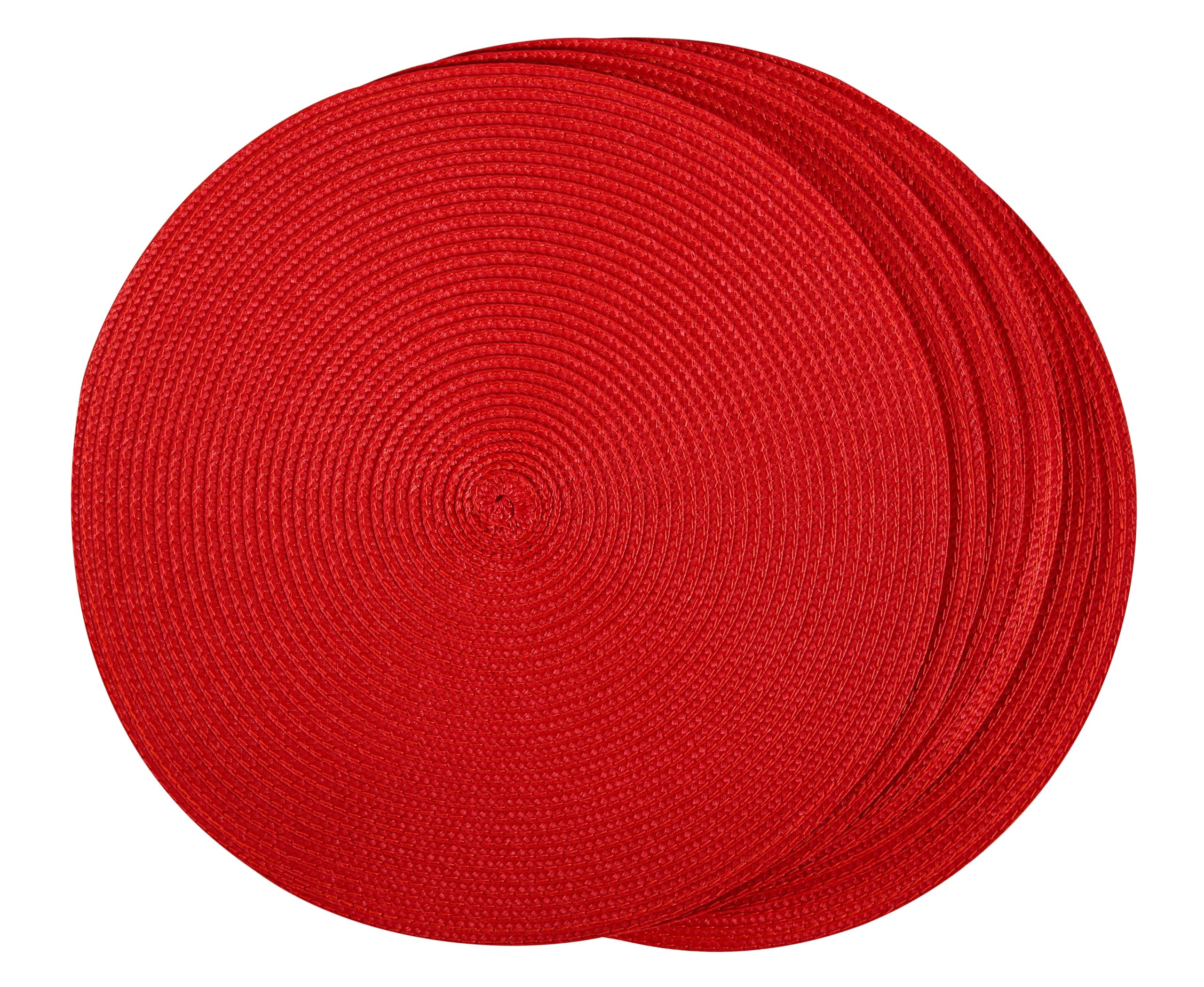 BAOFIN Round placemat Set of 6, Round Woven placemat for Indoor and Outdoor Dining Table, 15" (Red)