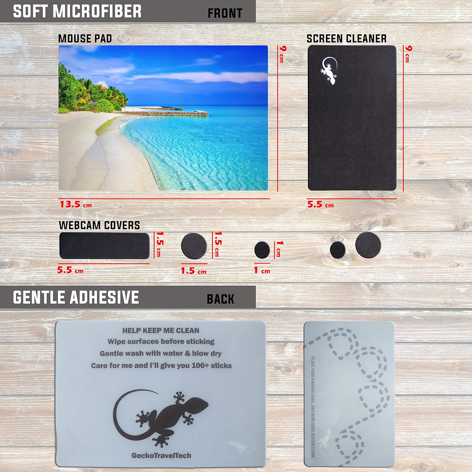Mouse Pad Adhesive Bottom - Sticks to Any Surface - Portable - Webcam Covers and Screen Cleaner Included (2 Pack - Beach Set)