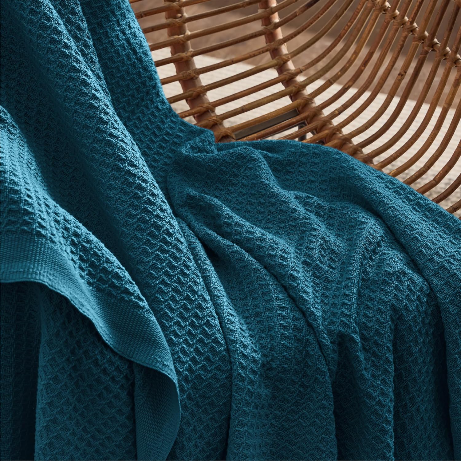 Bedsure 100% Cotton Throw Blanket for Couch 50x70 inches - Cooling Breathable and Soft for Summer, Waffle Weave Throw Blanket for Office, Teal thumbnail
