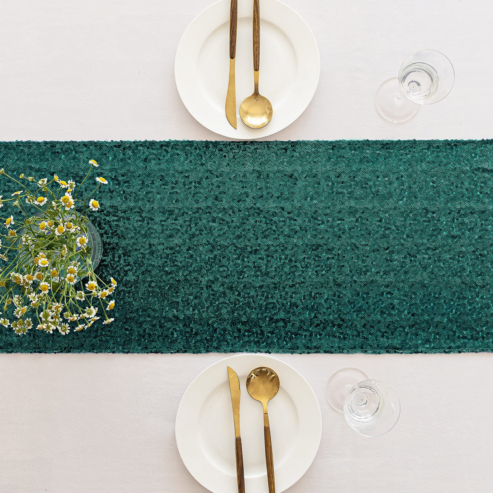 YUHX 2 Pack Green Sequin Table Runner, 12