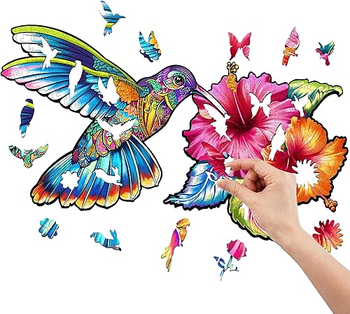 Miniatura 6 de Rompecabezas de madera para adultos, rompecabezas de madera de colibrí con forma de animales únicos, rompecabezas de madera de animales con caja de