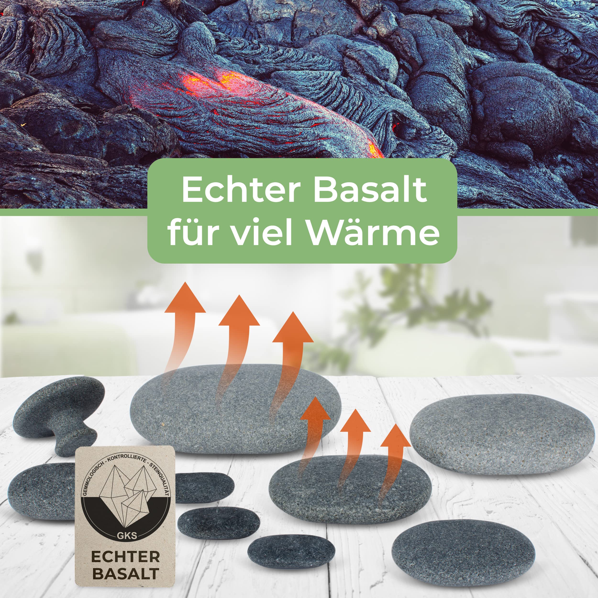 Hot Stone Massage Set PROFI mit 52 Hot Stones aus zertifiziert echtem Basalt für viel Wärme