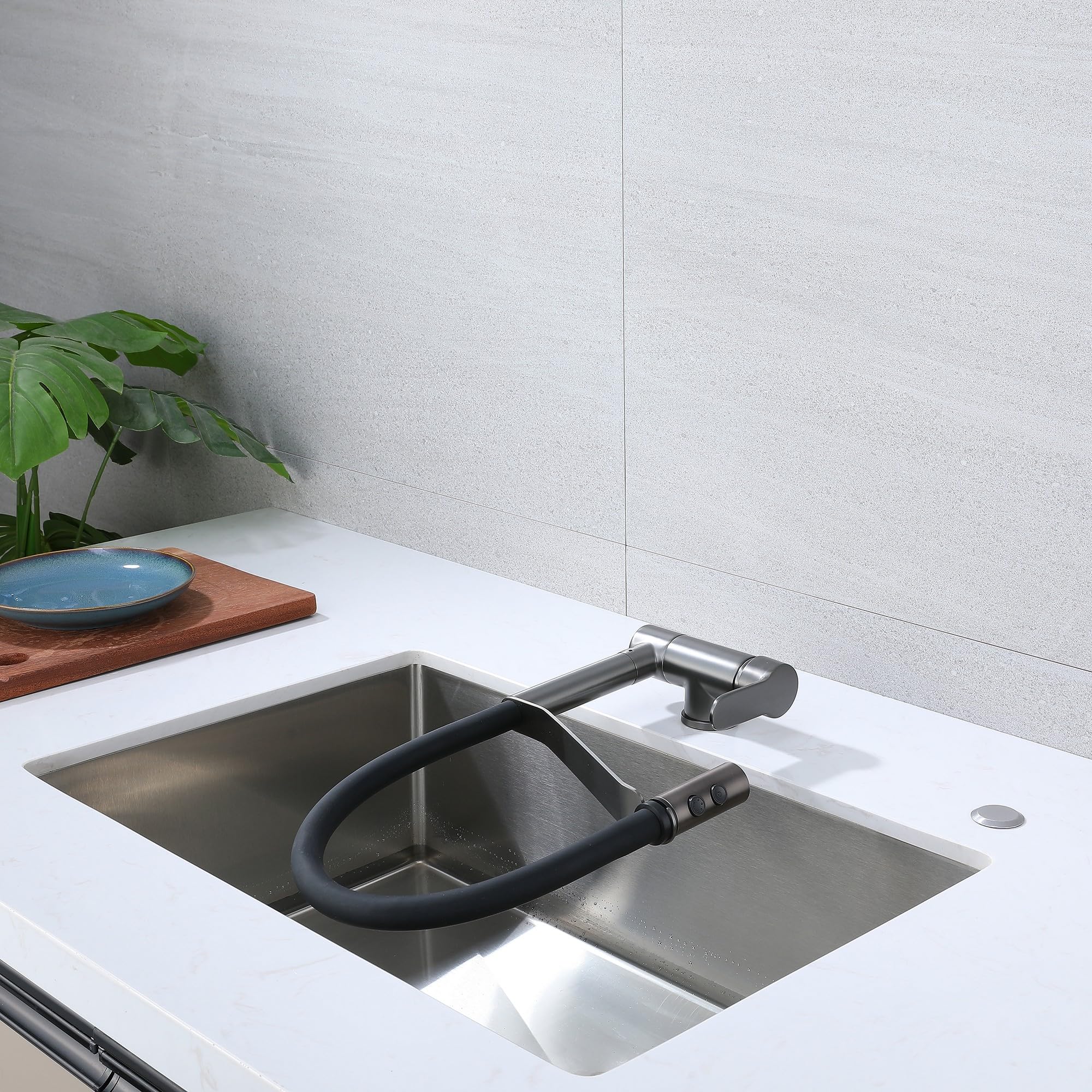 Grifo Abatible Cocina SJQKA, Salida De Agua De Modo Dual, Latón, Sin Plomo - ¡Ideal Para Fregadero Grifo Cocina Abatible Y Plegable Para Ventana