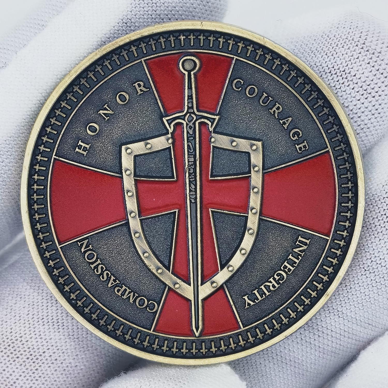 Knights Templar Christian Warrior Challenge Coin - Pray for Strength to Endure Honor & Courage Virtues Coins