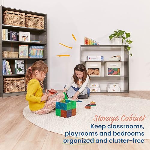 Miniatura 4 de ECR4Kids Streamline Armario de almacenamiento de 3 estantes, 36 pulgadas de alto, pantalla de doble cara, gris lavado Natural,Blanco Cal,Gris (Grey