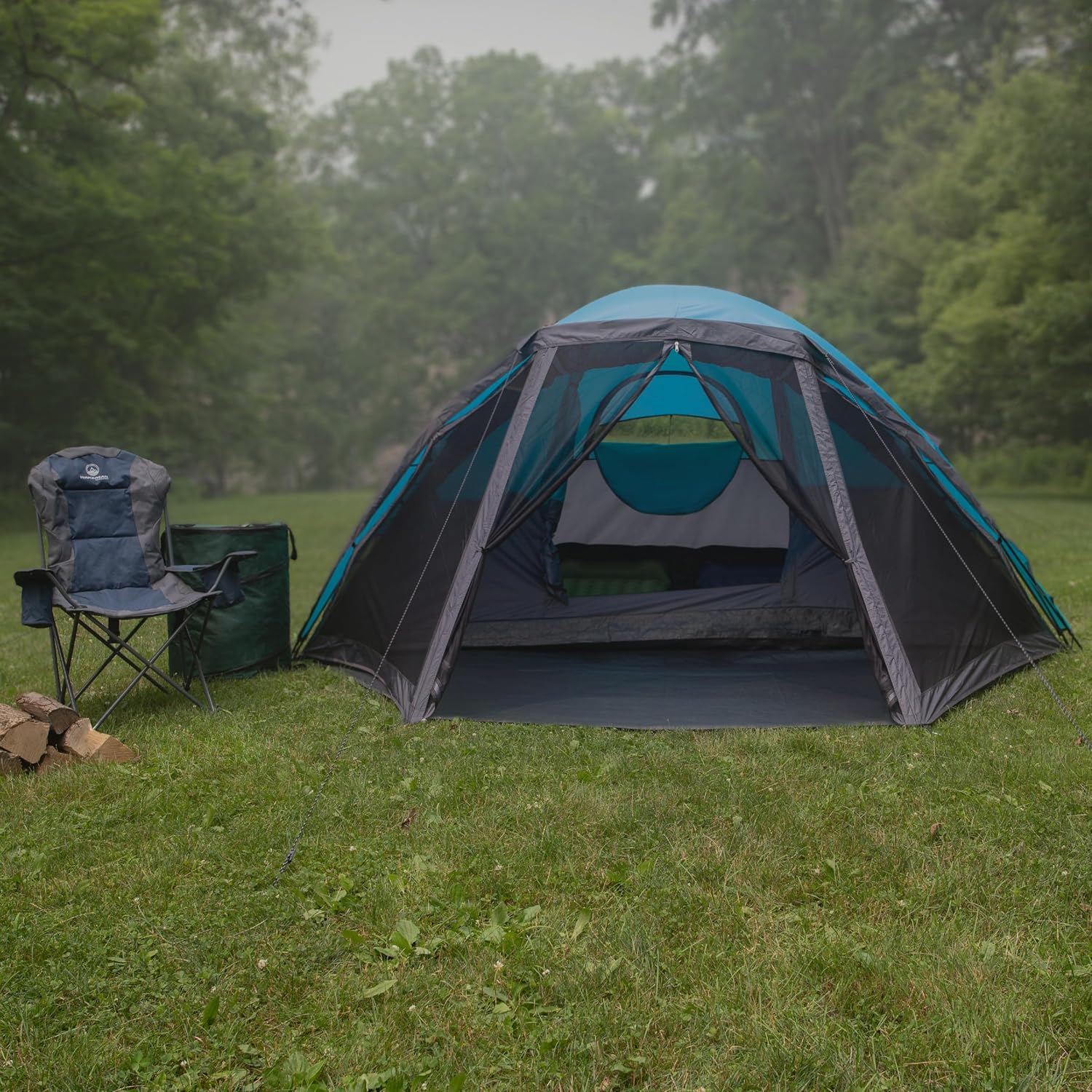 Camping Tent - Water-Resistant Cabin Style Outdoor Shelter with Built-in Screen Tent and Carrying Bag by Wakeman Outdoors
