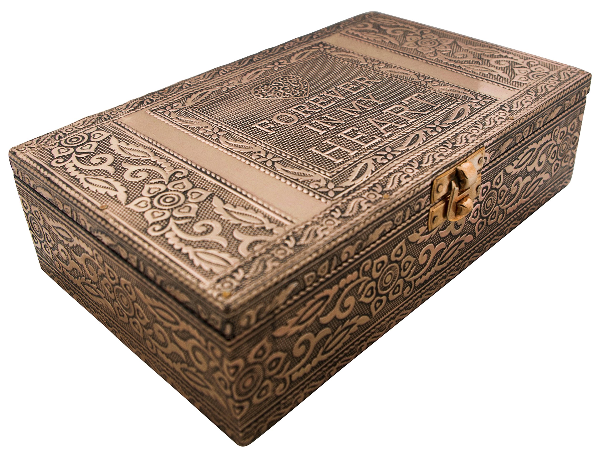 OKEPS YuanKanJu VGI Elegant Jewelry Box with Hammered Metal Cladding and Soft Fabric Interior (Forever in My Heart, Copper Finish)