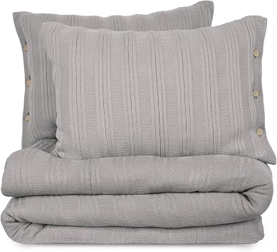Vellux Malmo 3-Piece Blanket Set Full/Queen Size Striped Knit Lightweight All-Season Throw Blanket House Decor for Sofa, Bed, and Couch Supersoft Apartment Essentials Light Gray