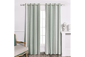DriftAway Green Striped Patterned Linen Blend Thermal Insulation Curtains