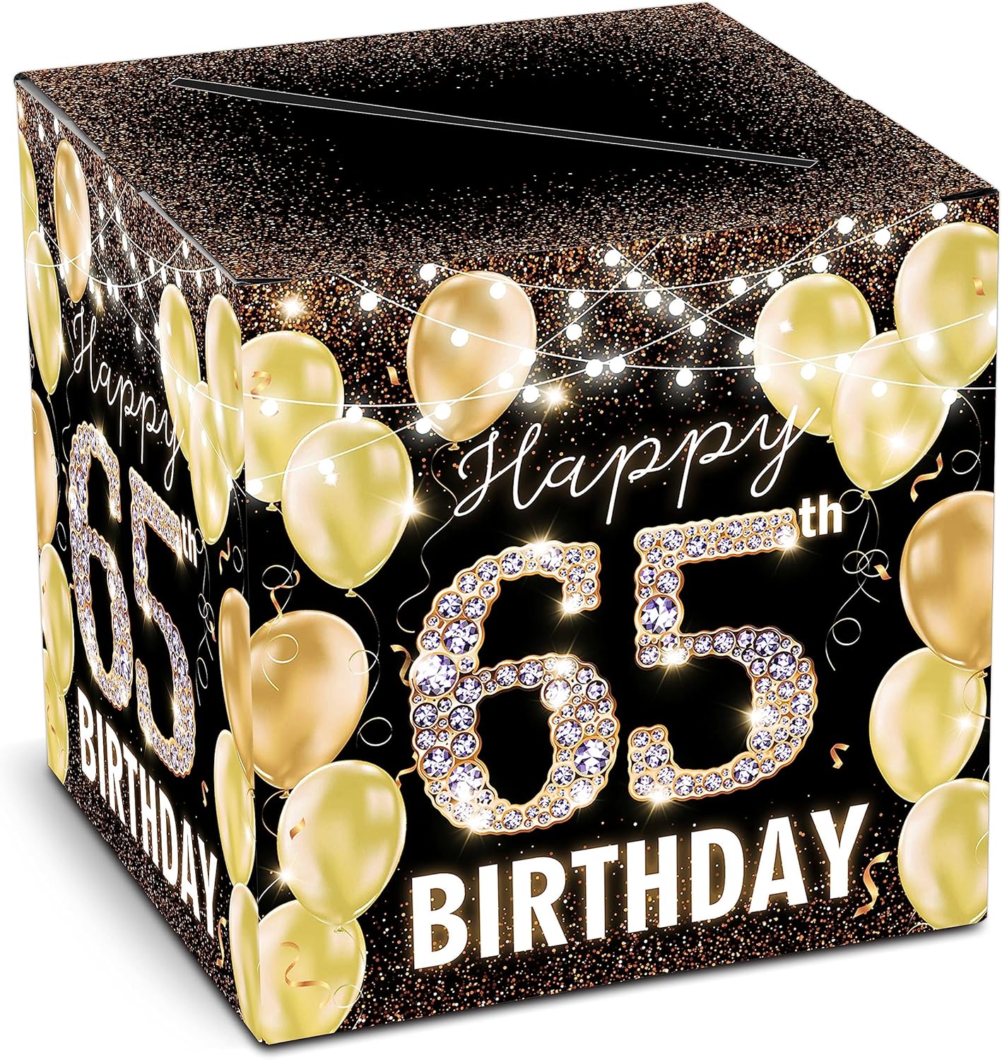 65th Black Gold Diamonds Birthday Cards Box, Gold Glitter
