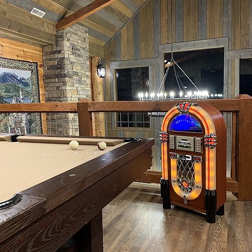 Miniatura 5 de Arkrocket Jukebox reproductor de discos de vinilo de tamaño completo Bluetooth USB SD Reproductor de CD Radio Tocadiscos Retro Jukebox clásico