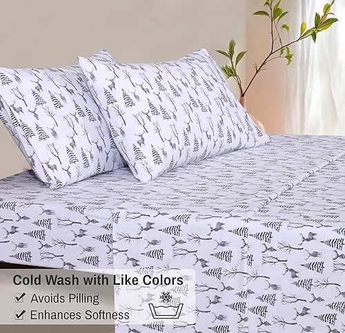 Vista 164 de RUVANTI Sábanas de franela 100% algodón King 4 piezas Celestial Stag Ciervo celestial