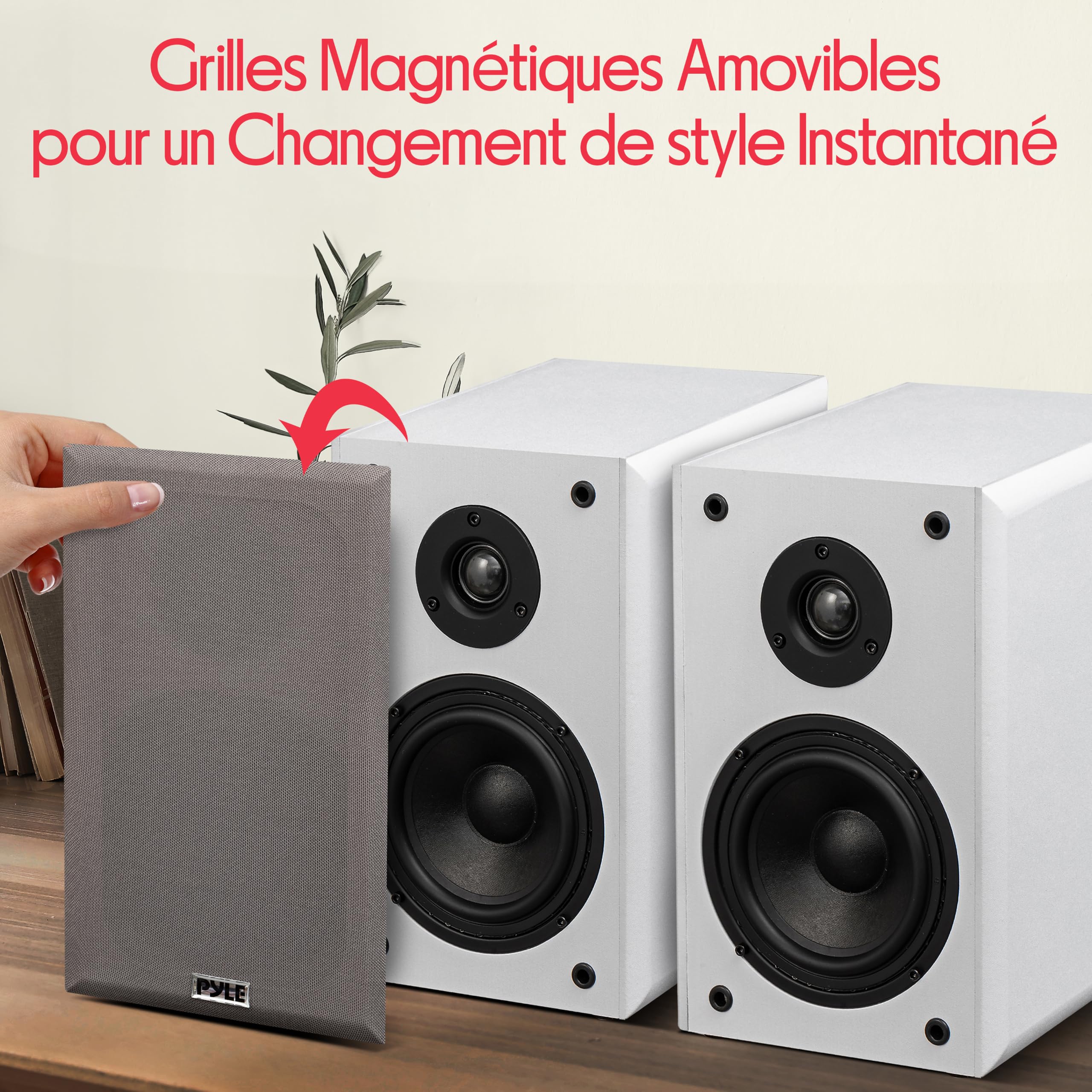 Pyle Paire de Haut-parleurs d'étagère filaires avec Supports de Montage Mural, Home cinéma HiFi bidirectionnel avec cône en Papier, Tweeter à dôme Souple, Design Compact, 29,2 x 19,1 x 24,1 cm, Blanc