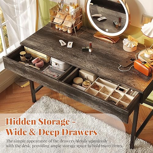 Miniatura 4 de VERMESS Escritorio pequeño de 40 pulgadas con cajones de madera, escritorio para niños para dormitorio, escritorios de trabajo para oficina en casa