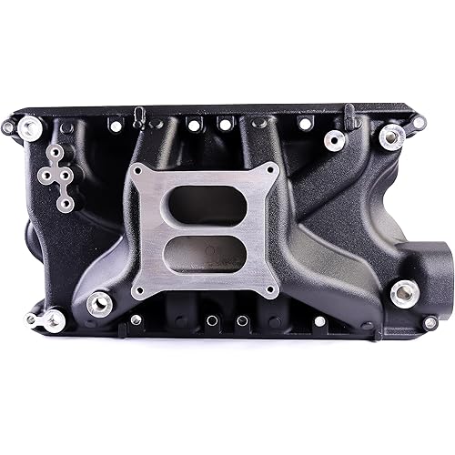 JGhyperX 7181 84023 Intake Manifold Aluminum Dual Plane Compatible with Ford Small Block Windsor 351/5.8L 1969-1997 SBF 351W 1,500-6,800 RPM V8 Engine Black