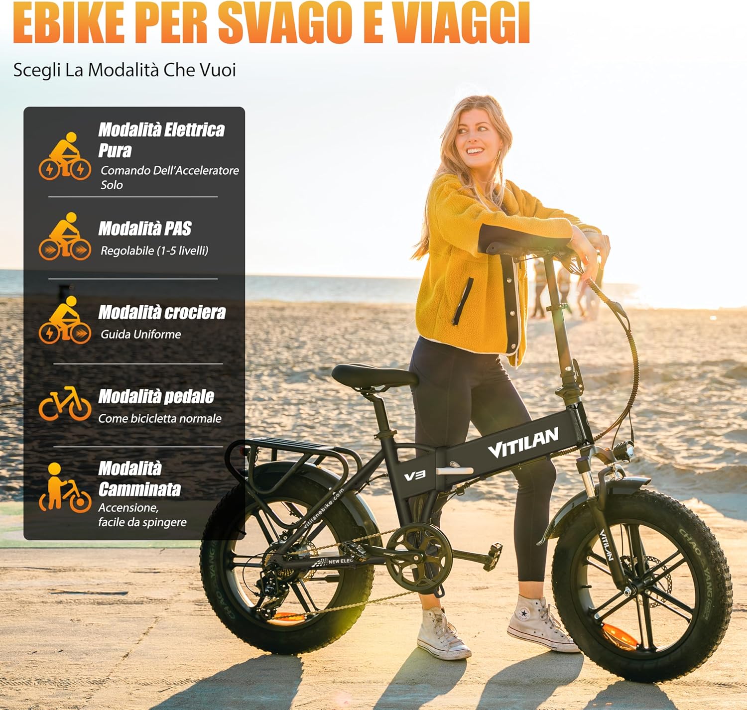 Close-up of the 20x4.0 inch CST all-terrain fat tire on the VITILAN V3 electric bike.