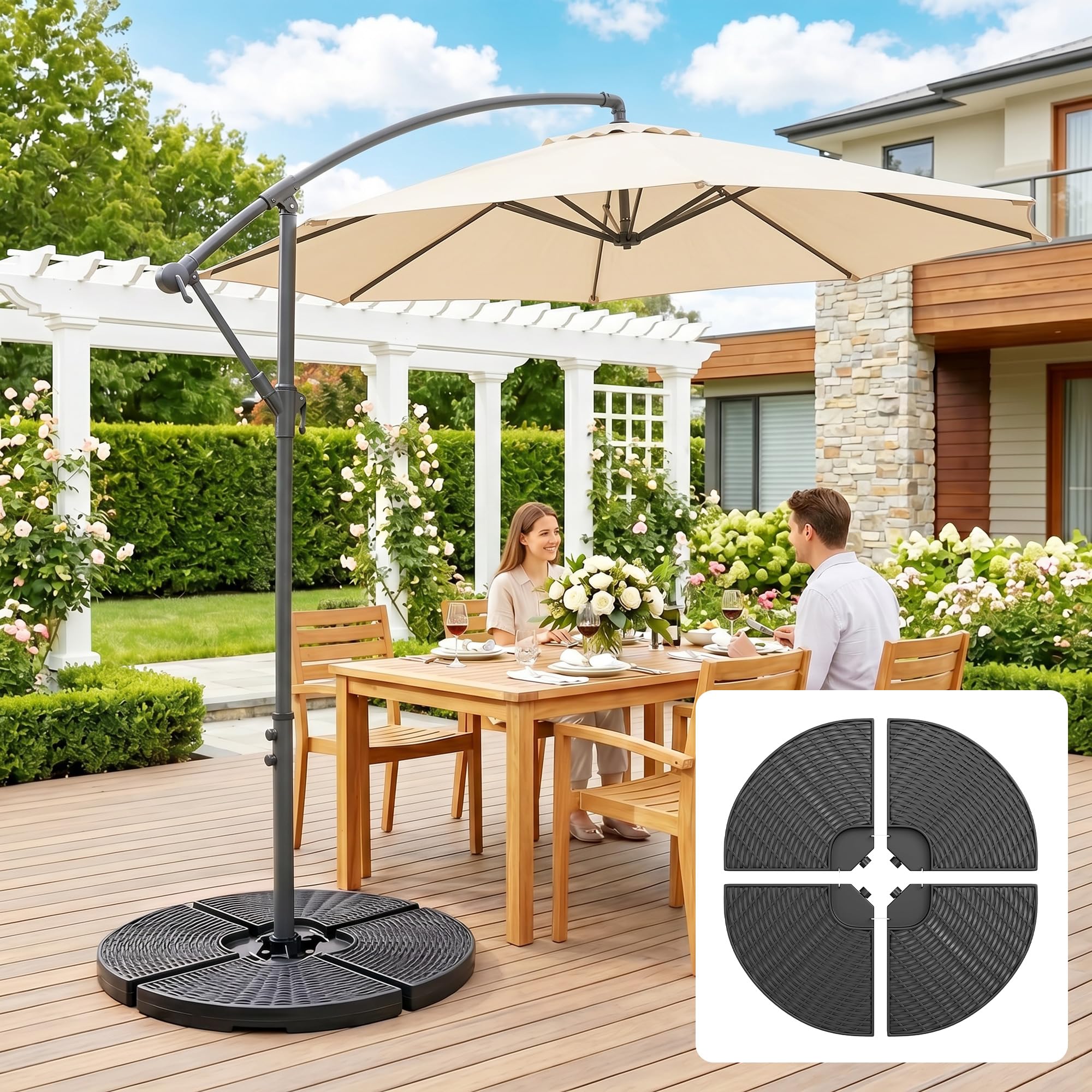 Outsunny Base per Ombrellone a Braccio da 4 Pezzi in HDPE Riempibili con Acqua e Sabbia, Ø100x8 cm, Nero