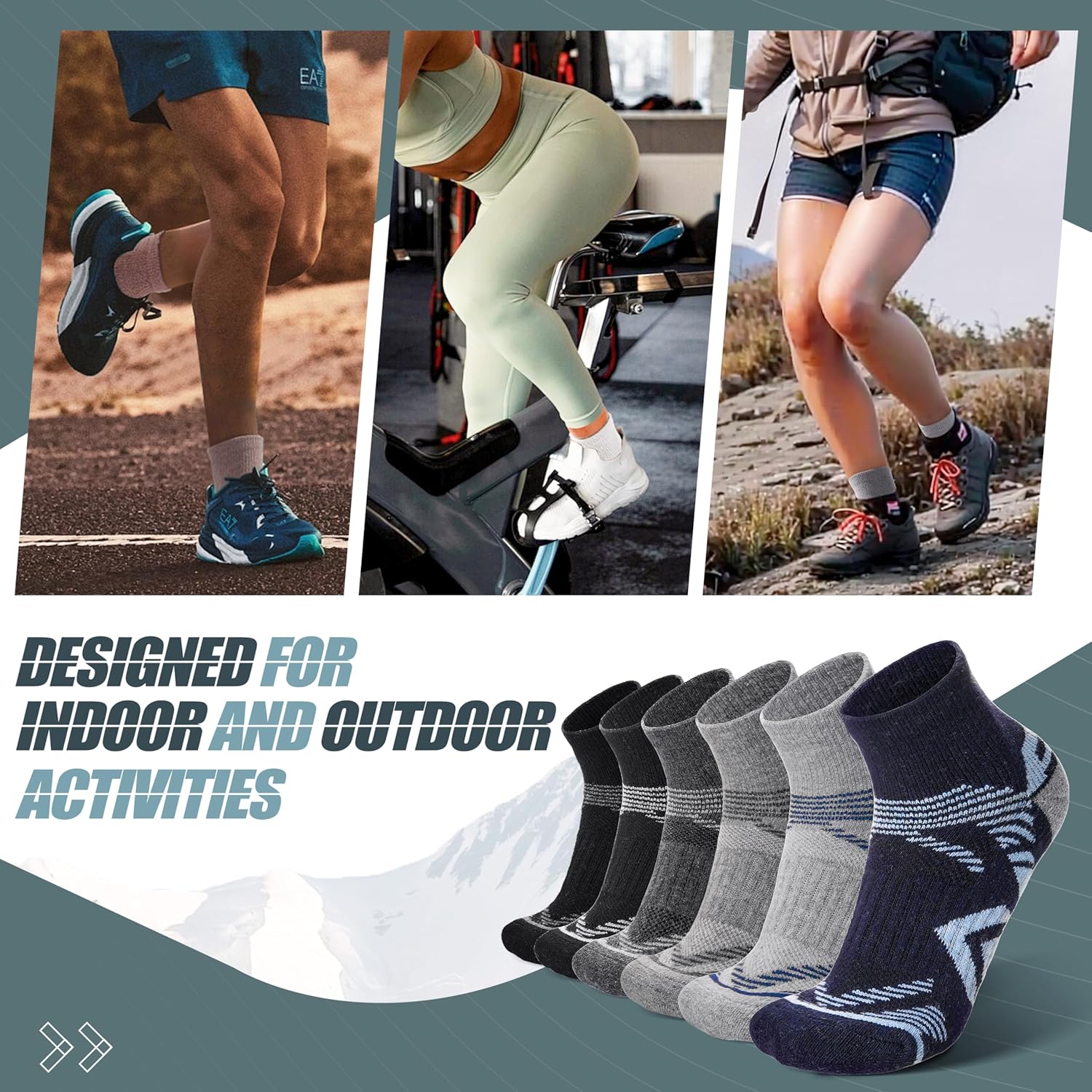 ANTSANG 6 Pairs Merino Wool Quarter Ankle Hiking Running Socks Compression Thermal Thick Cushion Socks for Women Men - Image 6