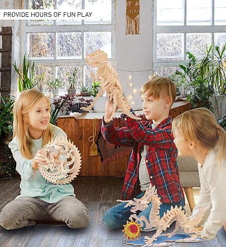 Miniatura 4 de Puzzled Rompecabezas 3D de madera de dragón y fénix de la suerte, rompecabezas de madera de dragón y fénix, rompecabezas educativo de bricolaje de