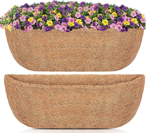Vista 10 de Y&M 2 revestimientos redondos de fibra de coco de 16 pulgadas, revestimiento de coco de 16 pulgadas, repuesto preformado para cesta de maceta