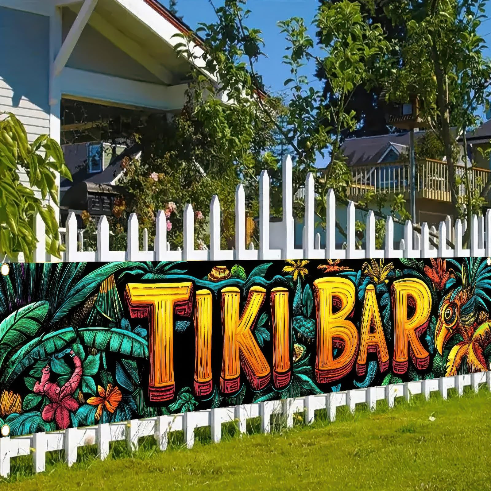 BlissYard Hawaiian Tiki Bar Banner Hello Summer Tropical Theme Party Supplies Decor 118 x 20 inch Hawaiian Party Backdrop Decorations Photo Booth