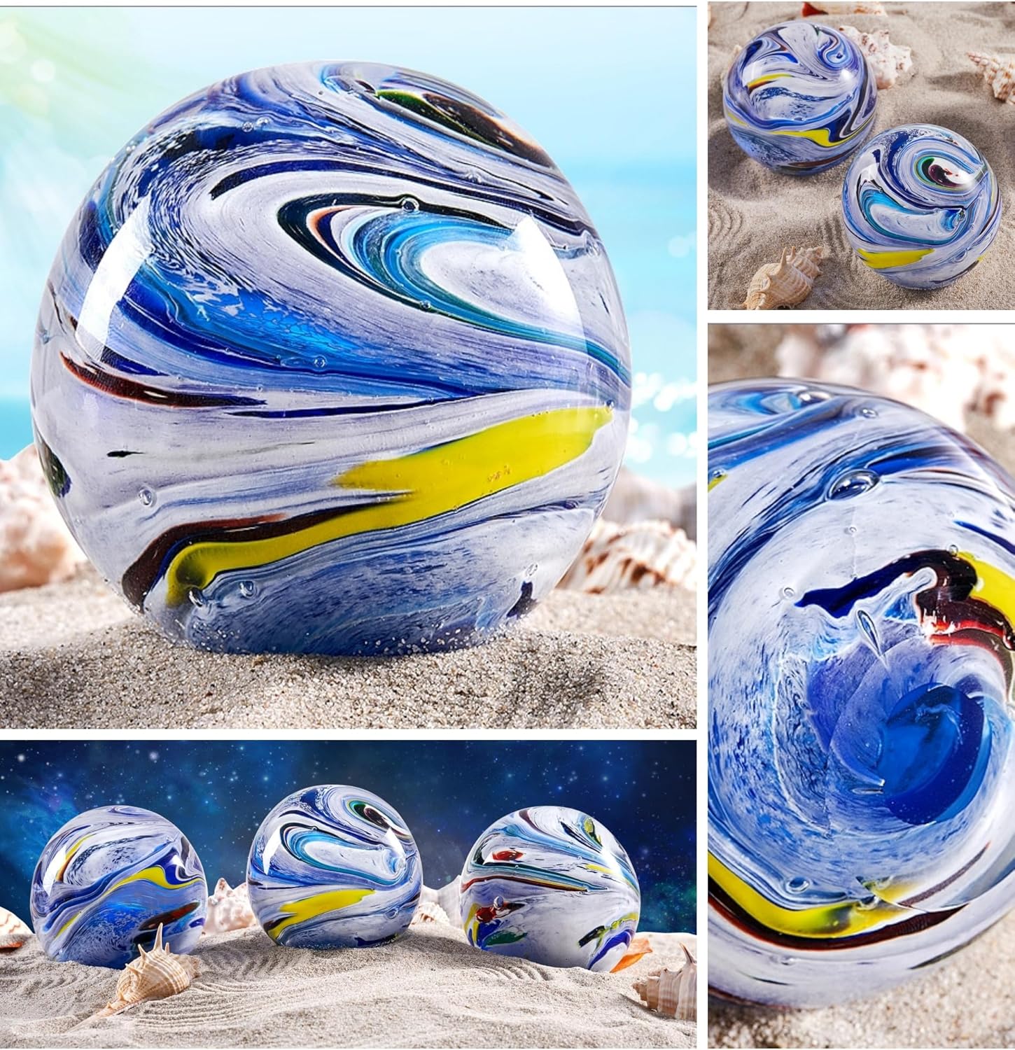 EUSTUMA Hand Blown Glass Figurines Ball Planet,Paperweight Glass Ball,Home Decor Collectible,Space Museum Decor,Office Decor Outer Space Lovers