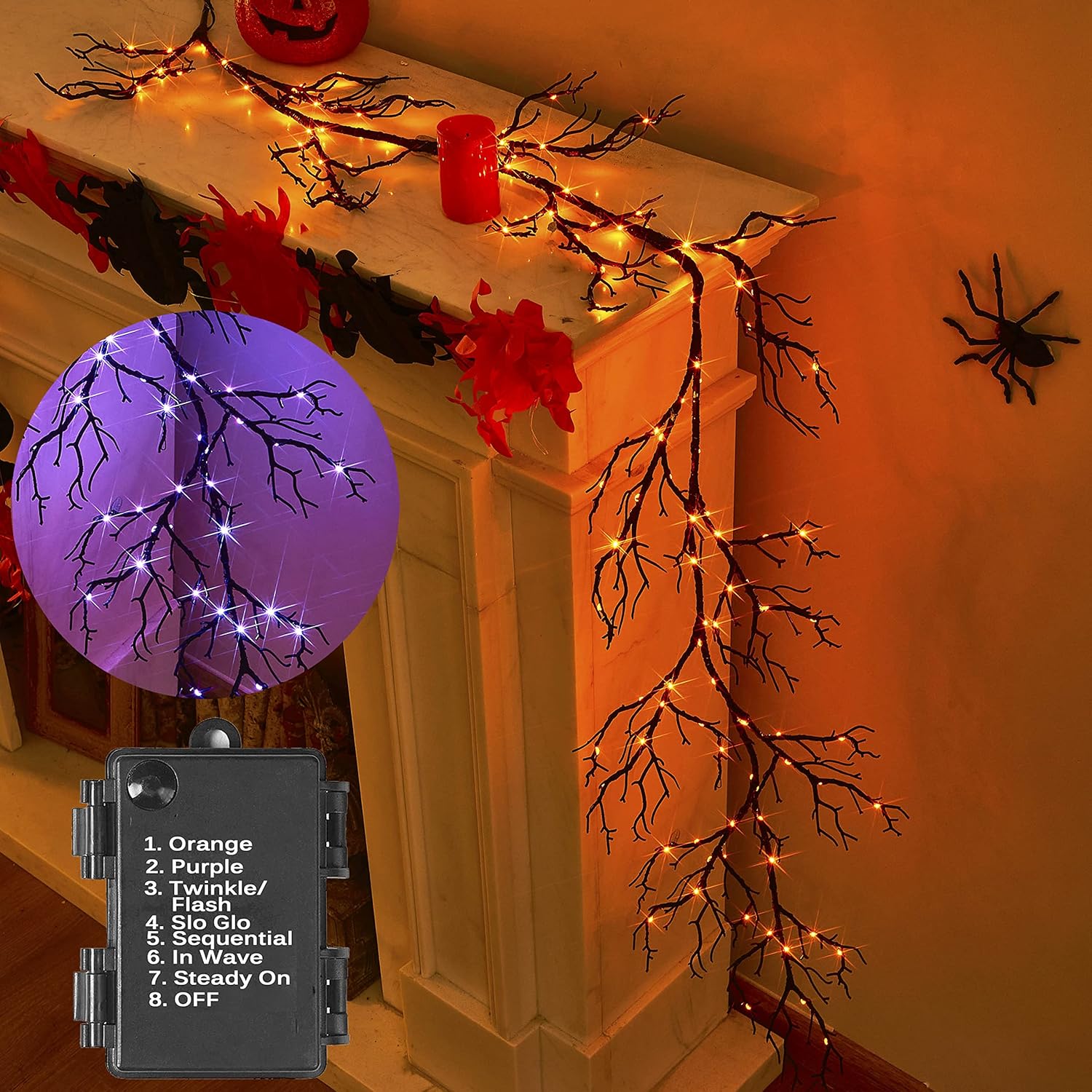 BAOLITVINE Christmas Pine Garland with Timer 6FT, Lighted Vine Garland Battery Operated with 48 LED Lights for Fireplace Mantle Table Wall Christmas Decorations Inside Outside