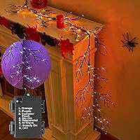 Vista 1 de BAOLITVINE - Guirnalda iluminada de Halloween, funciona con pilas, con 8 funciones, 6 pies, 120 luces de hadas bicolor, guirnalda negra con luces