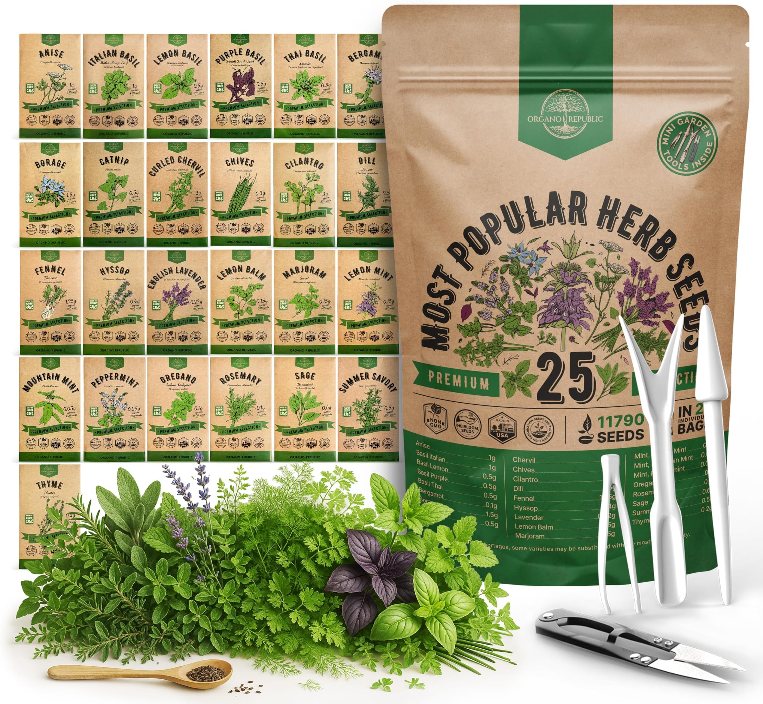 25 Most Popular Herb Seeds Variety Pack - 11,700 Non-GMO Heirloom Seeds for Planting Herbs in Individual Seed Packets for Hydroponic, Indoor & Outdoor Gardening - 2026 Season: Catnip, Dill, Thyme