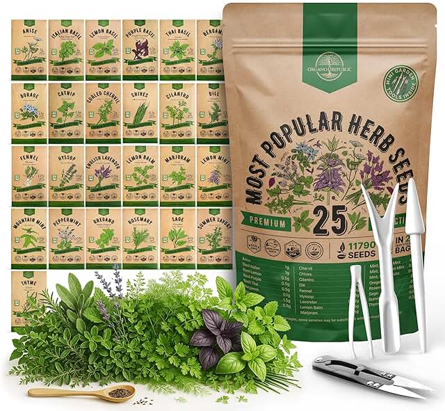 25 Most Popular Herb Seeds Variety Pack - 11,700 Non-GMO Heirloom Seeds ...