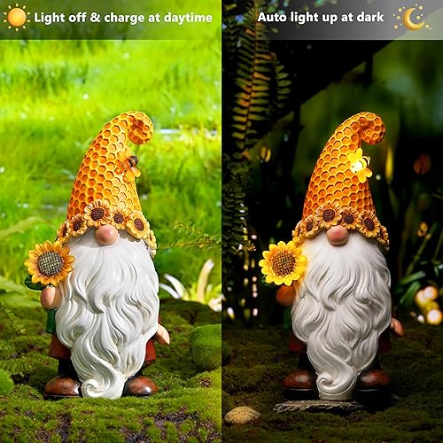 Miniatura 3 de Estatuas de Gnomos de Jardín al Aire Libre - Estatua de Gnomo Girasol con Luces LED Solares para Patio, Césped, Adornos de Jardín - Los Mejores