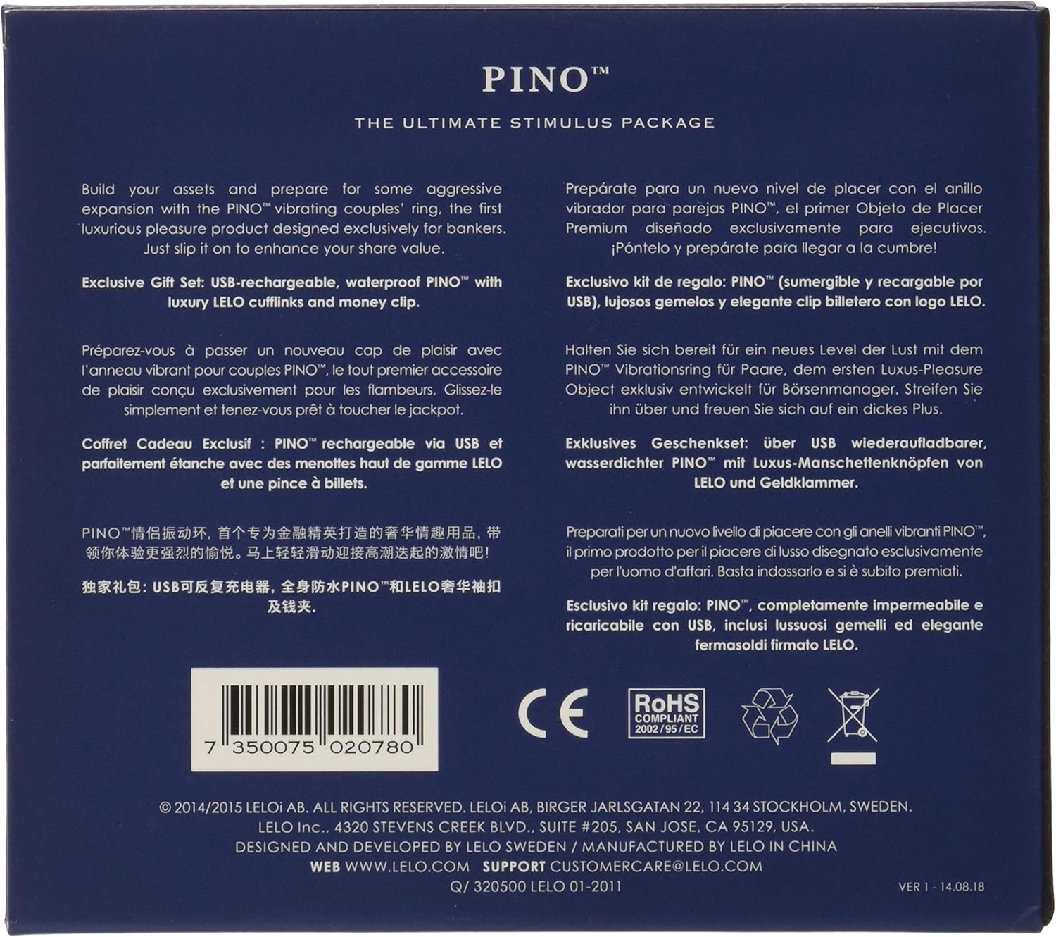 LELO PINO Anillo Vibrador para el Pene Federal Blue: Potente ...