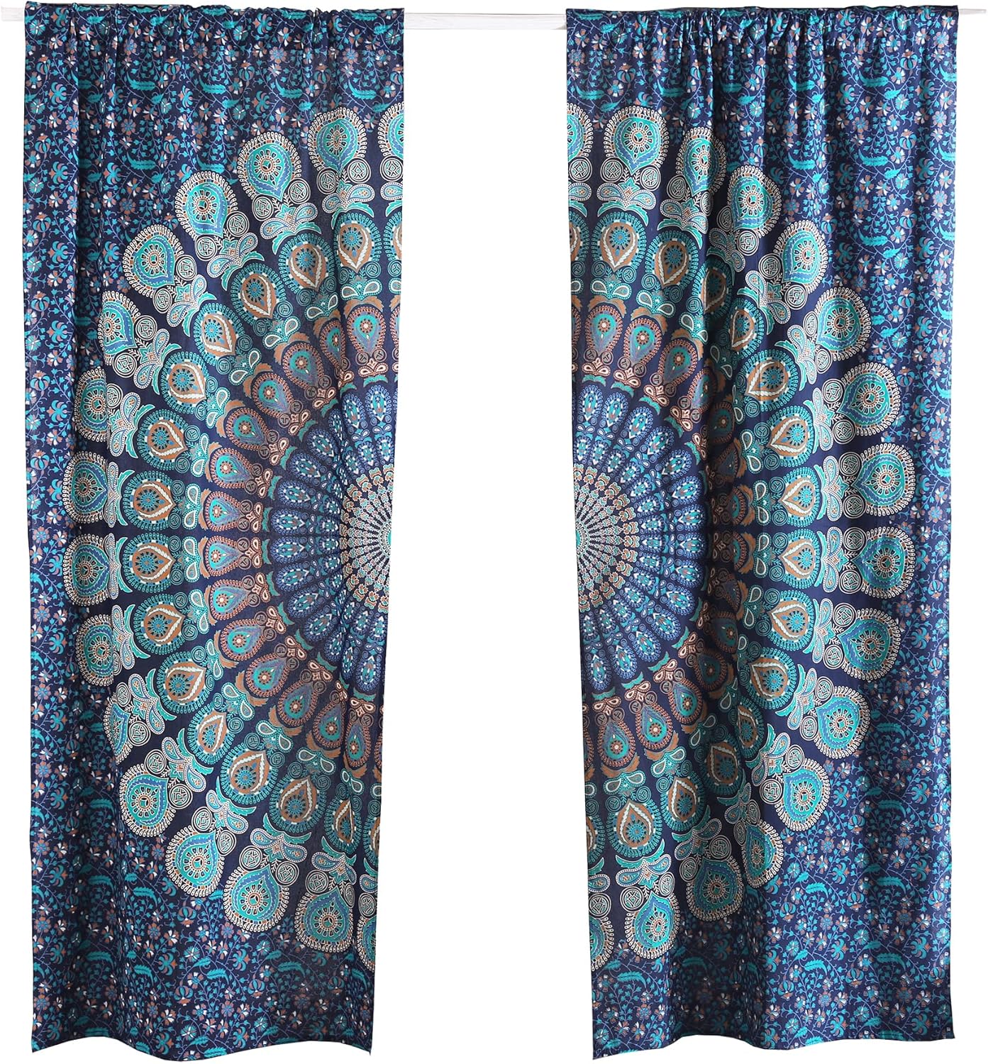 Popular Handicrafts Blue Hippie Mandala Curtains 100 Inch Length for Living Room Bedroom 2 Panels Set Light Filtering Semi Sheer Window Curtains 84 Inch Width Boho Farmhouse Drapes W84xL100 Turquoise
