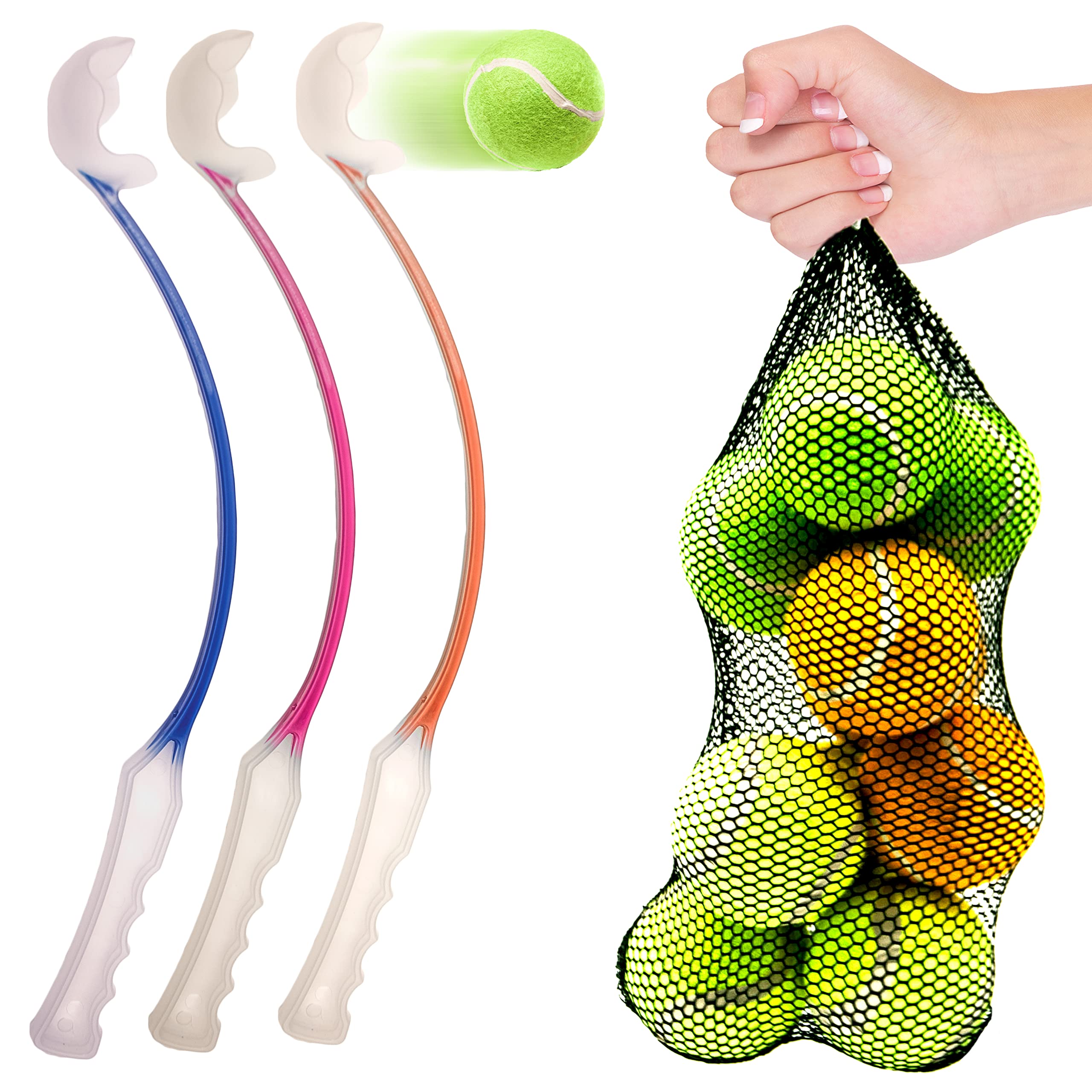 2 lanceurs de balles de 46 cm de long pour chiens avec 10 balles pour chien, jouets pour chien, lanceur de balles de tennis pour chiens, forte adhérence