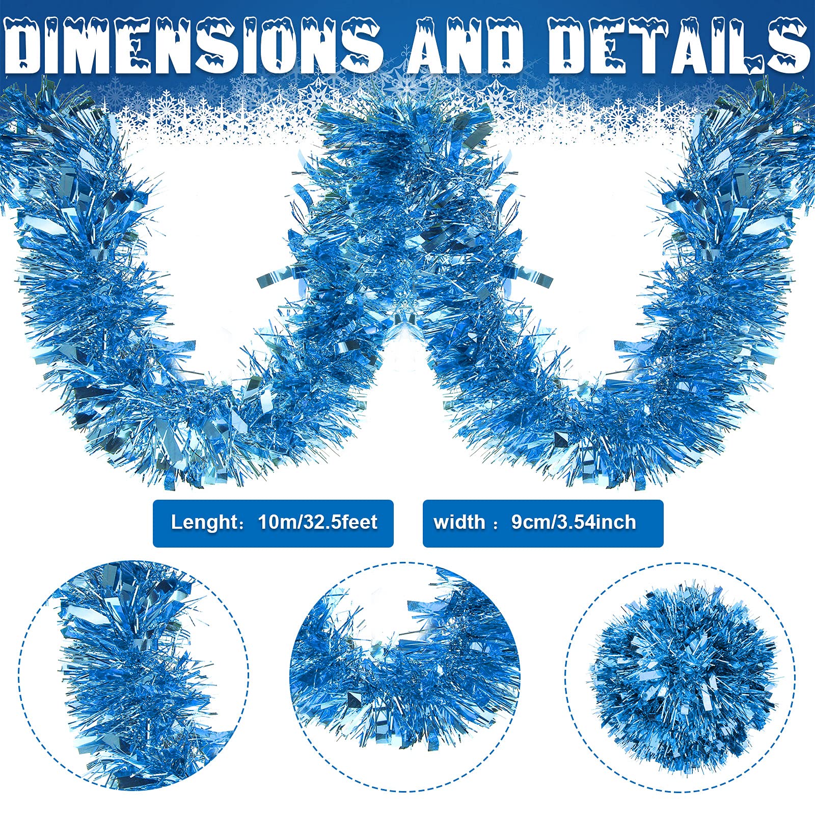 Syhood 32.8 Feet Christmas Metallic Twist Tinsel Garland Xmas Glitter Garland Tree Hanging Tinsel Decoration for Christmas Party and Home Indoor Outdoor Ornament Supplies(Blue) - Image 2