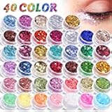 40 Colors Body Glitter, Hair Glitter for Kids Women, Glow in The Dark, Eyeshadow Hair Gel Face Sparkles, Body Makeup for Festivals, Raves, Anime Cosplay, Concerts Face Paint Christmas Gift