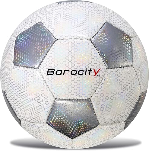 Miniatura 16 de Balón de fútbol premium para niños y niñas, balón oficial de partido con patrón hex arcoíris reflectante, duradero, para interiores, exteriores,