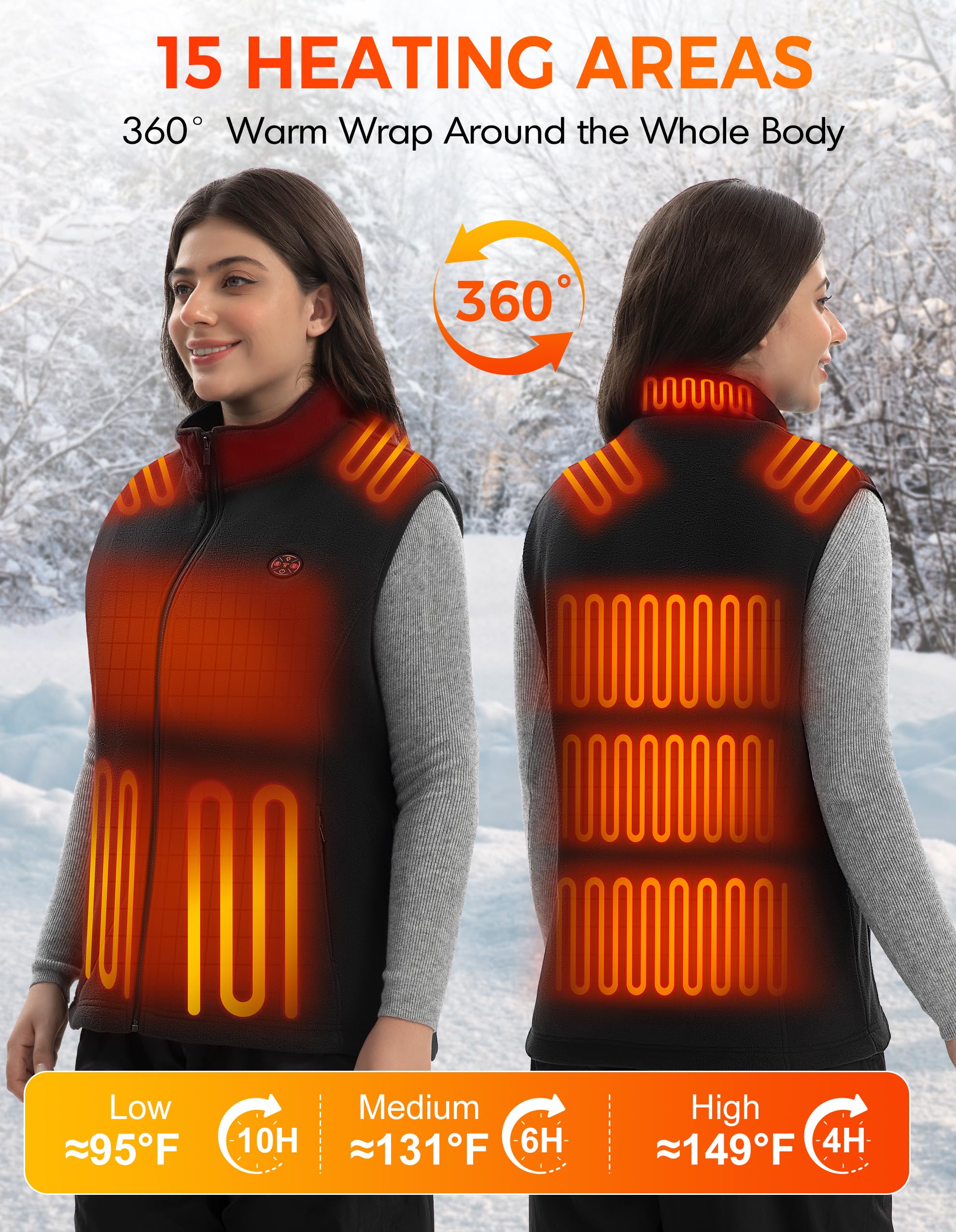 Gilet Riscaldato Donna Fleece con Powerbank, 15 Zone di Riscaldamento, Fleece, Leggera e Traspirante, per Campeggio