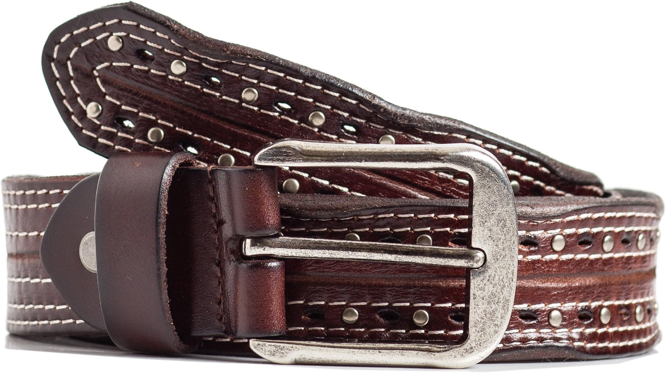 LATICCI Brown Casual Leather Belt Stitching Detail