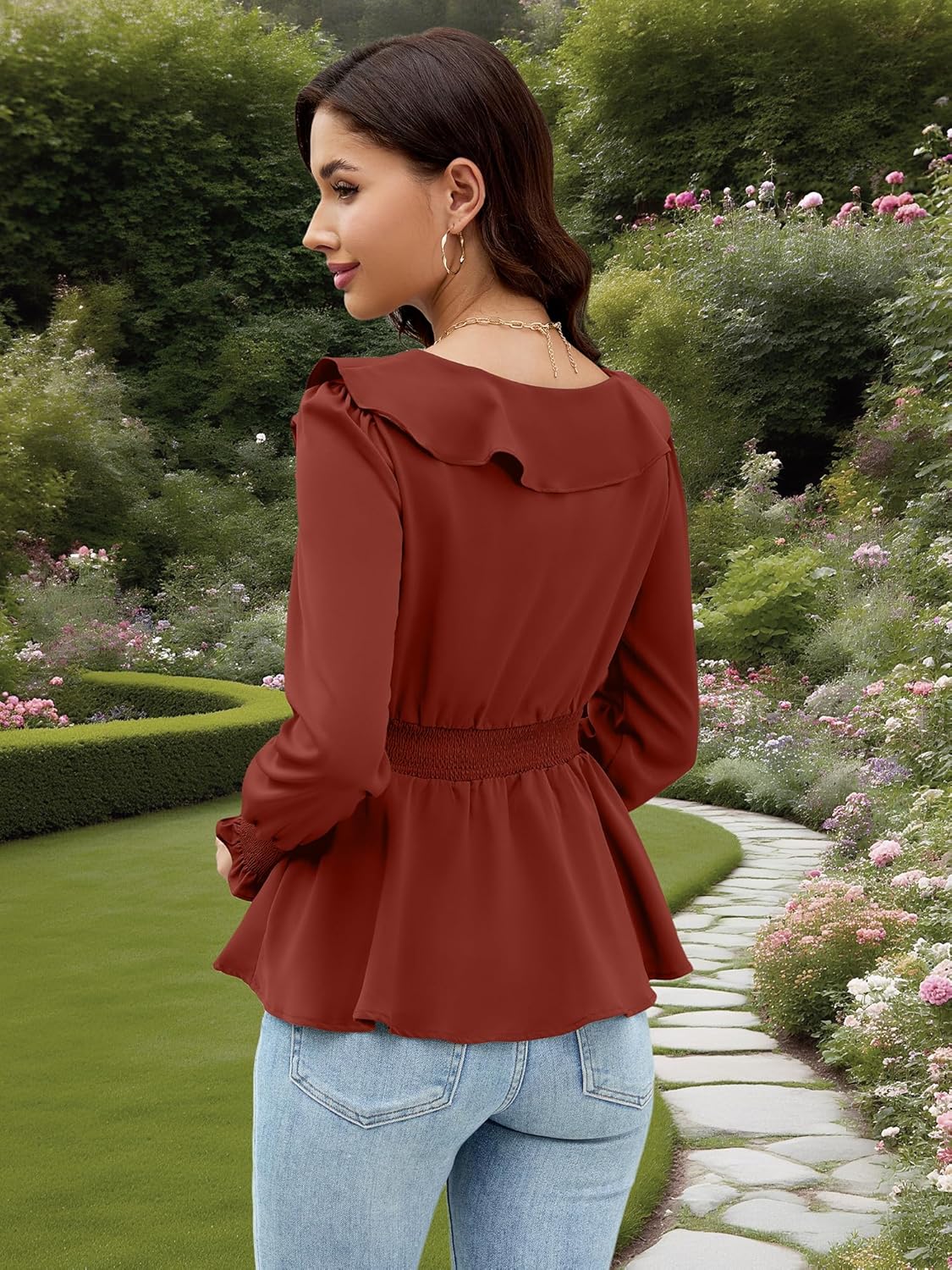 Womens Dressy Casual Blouses Long Sleeve V Neck Ruffle Tops Ladies Fall 2025 Work Shirt - Image 4