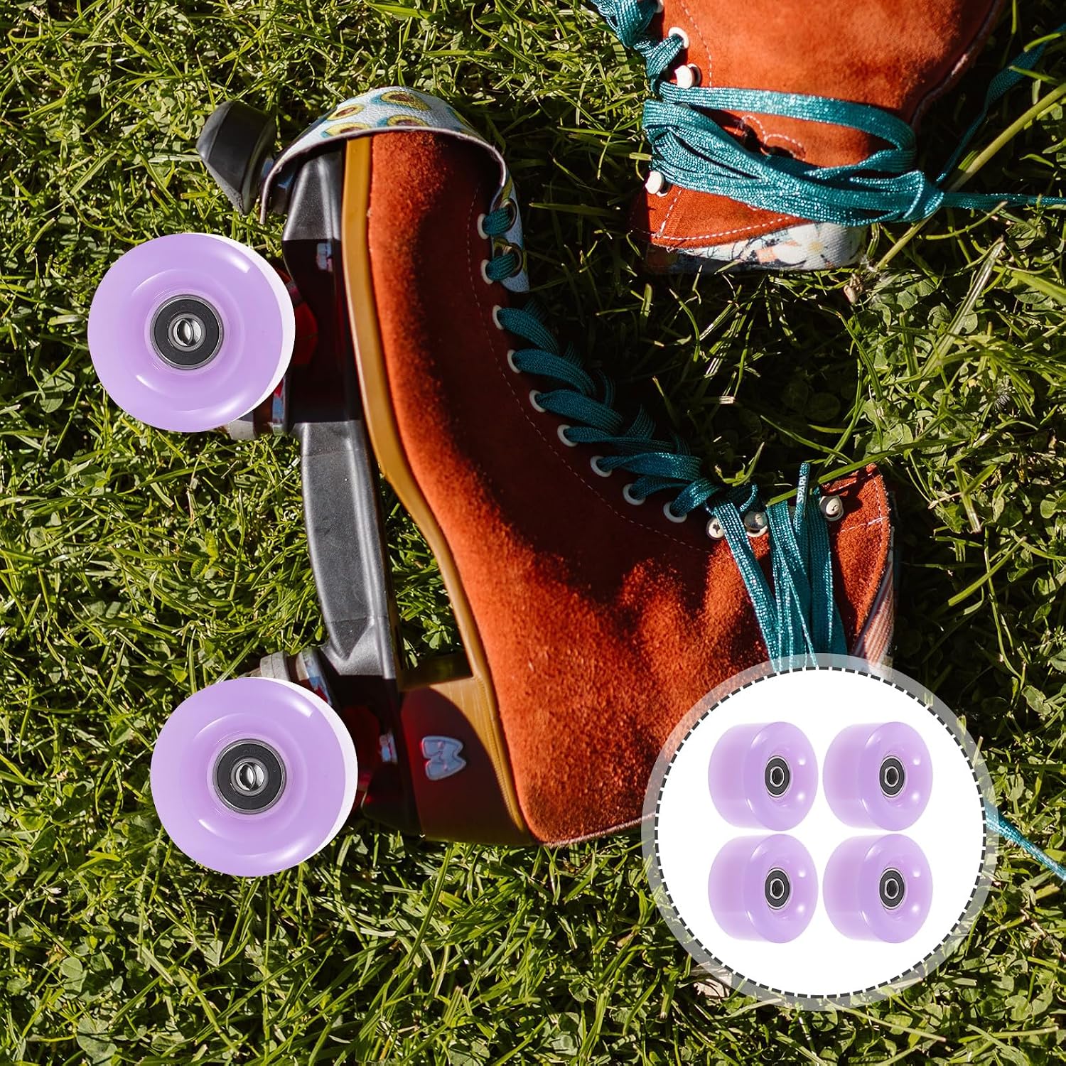 SOLUSTRE Roller Skate Wheels 4pcs with Bearings Semi- Jelly Purple Outdoor and Indoor Quad Skate Replacement Parts